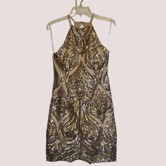 Gold Squence Elegant Dress - Picture 3 of 3